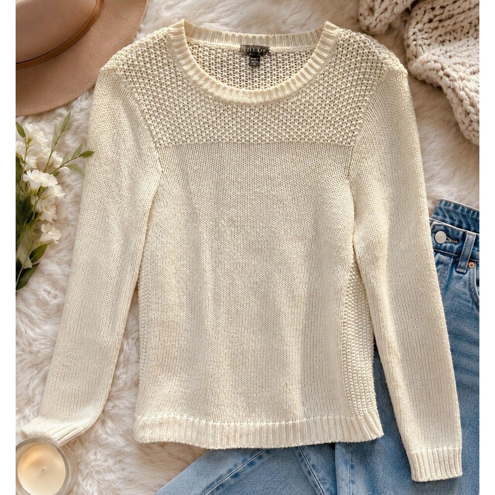Lilla P Womens Sweater Shirt Top Pullover Scoop Neck Open-Knit Size Small
